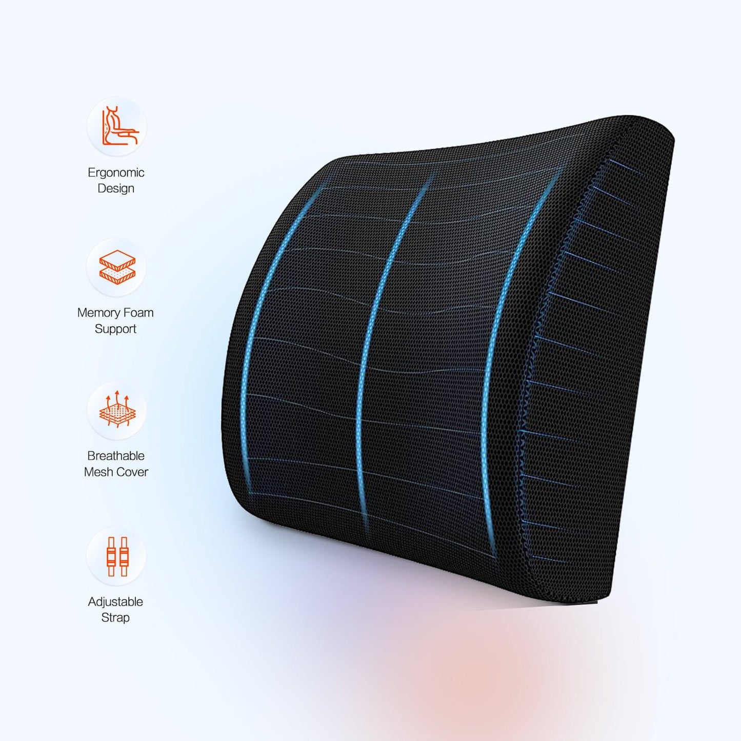 2 Pcs Bamboo Memory Foam Lumbar Support Cushion – Ergonomic Back Support Pillow