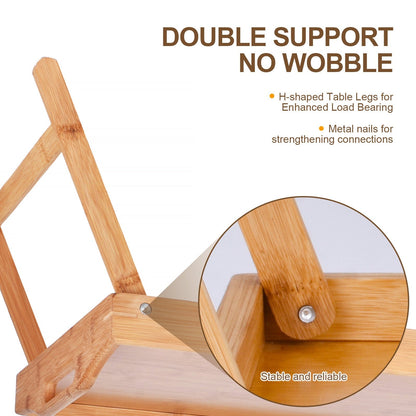 2 Pcs Foldable Bamboo Breakfast Bed Tray – Portable Lap Table with Handles