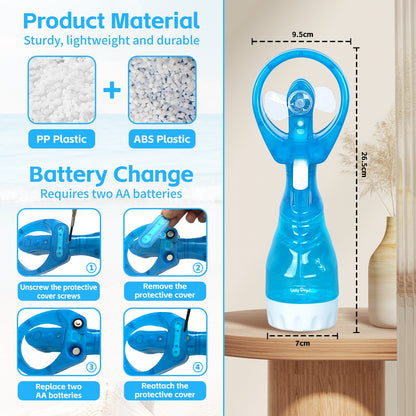 Handhold Battery Powered Personal Water Spray Fan-Blue/Pink