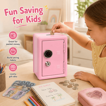Lockable Metal Money Box, Cash & Coin Storage Box with Key Lock, Compact Piggy Bank for For Kids & Adults, Office & Small Valuables