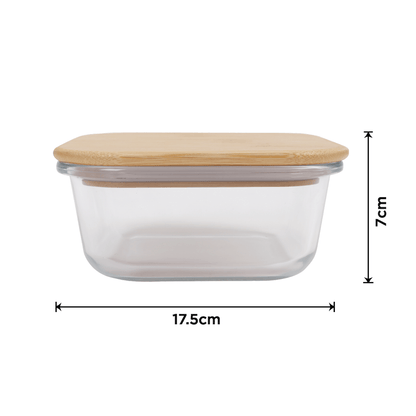 6 Pcs Large Bamboo Food Containers – Clear Glass with Bamboo Lids