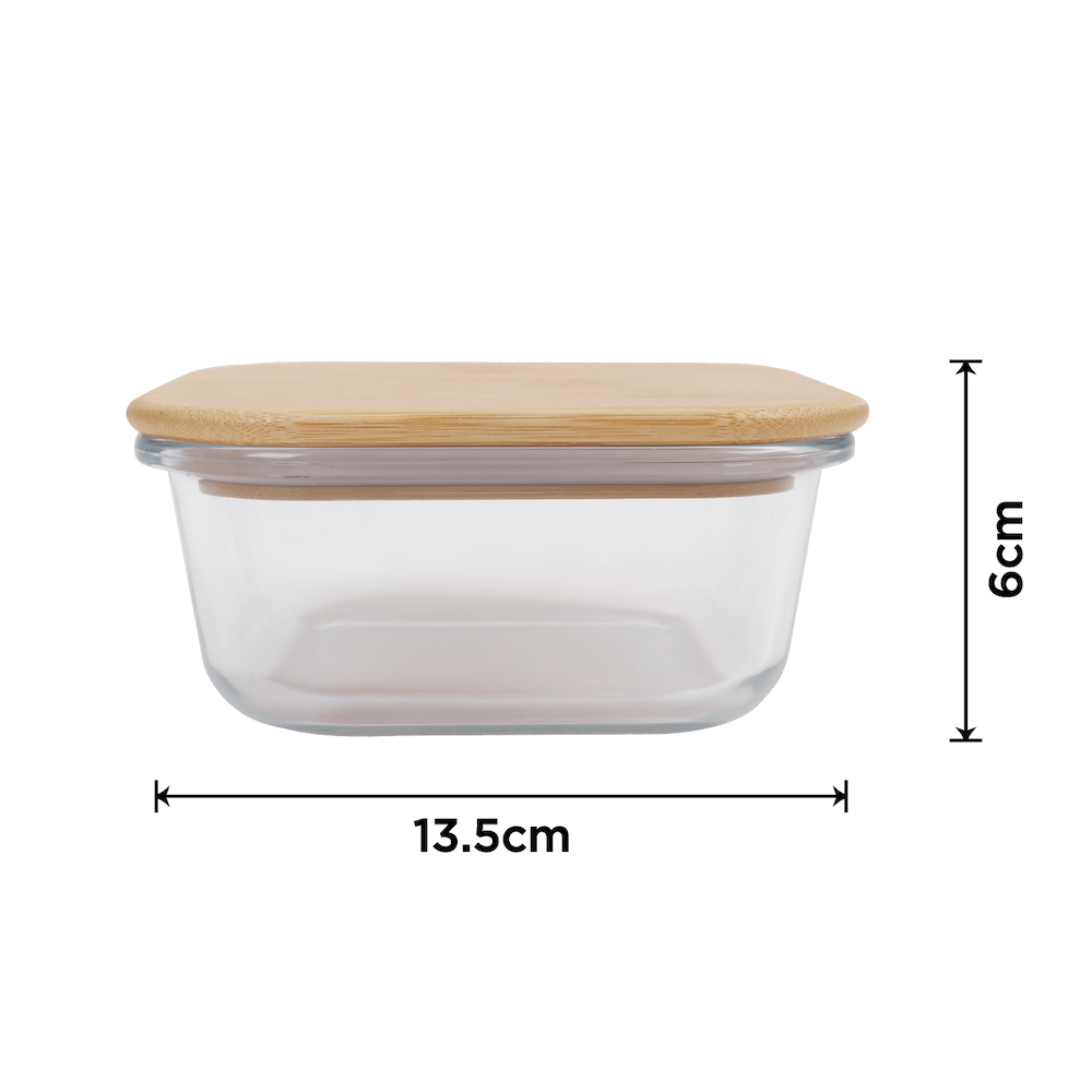 6 Pcs Medium Bamboo Food Containers – Clear Glass with Bamboo Lids