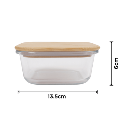 6 Pcs Medium Bamboo Food Containers – Clear Glass with Bamboo Lids