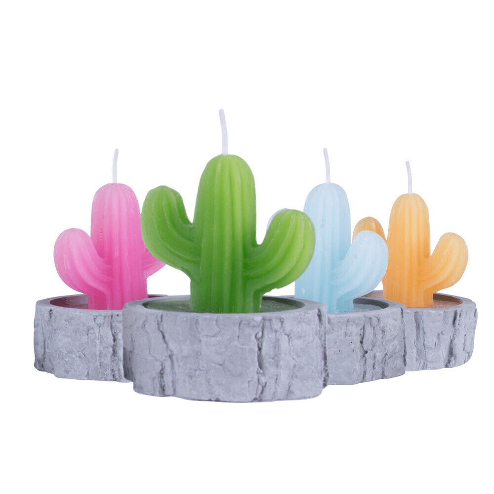 4 Pcs Simulation Plant Cactus Candle Tea Light Home Decor Table Tealight Mini