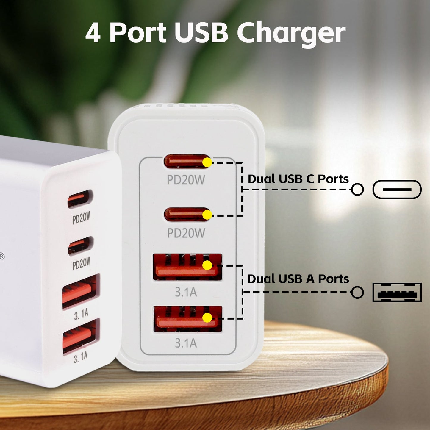 4 PORT  WALL CHARGER USB C+USB A
