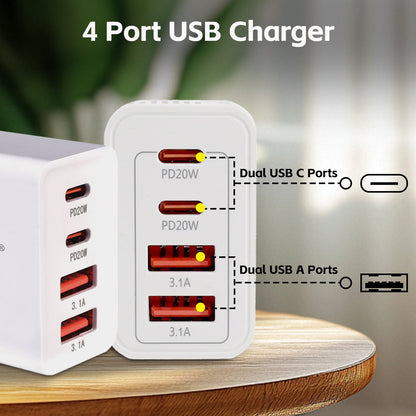 4 PORT  WALL CHARGER USB C+USB A