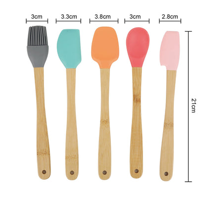 5Pcs Mini Silicone and Bamboo Utensils Set