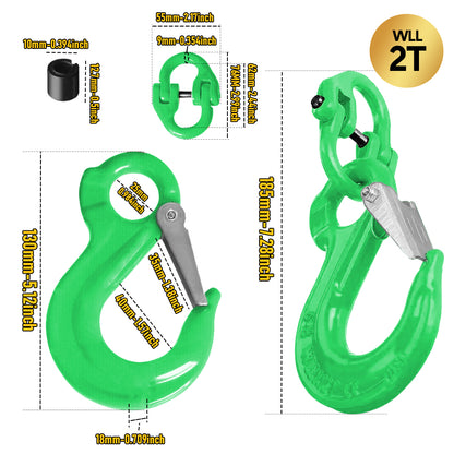 2T Sling Hook & Hammerlock Kit-Green,2 Sets