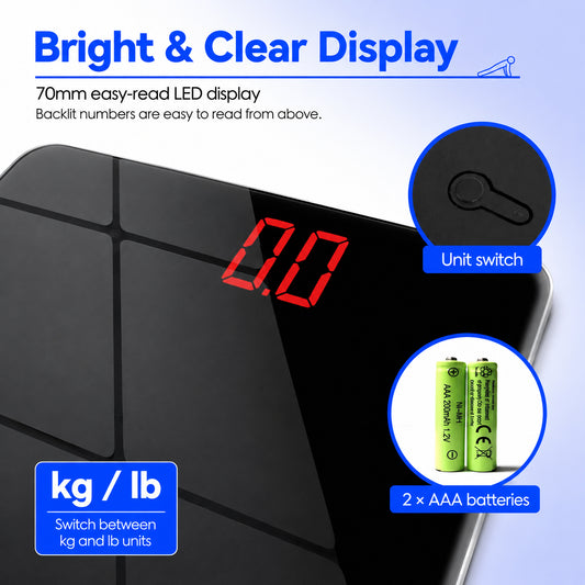 Digital Glass Bathroom Scale 180kg 26x26cm LED