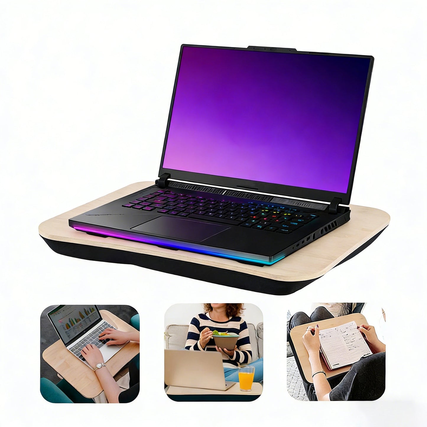 2 Pcs Portable Bamboo Lap Tray Workstation – Bamboo/Plywood Top, Soft Micro-Bead Base