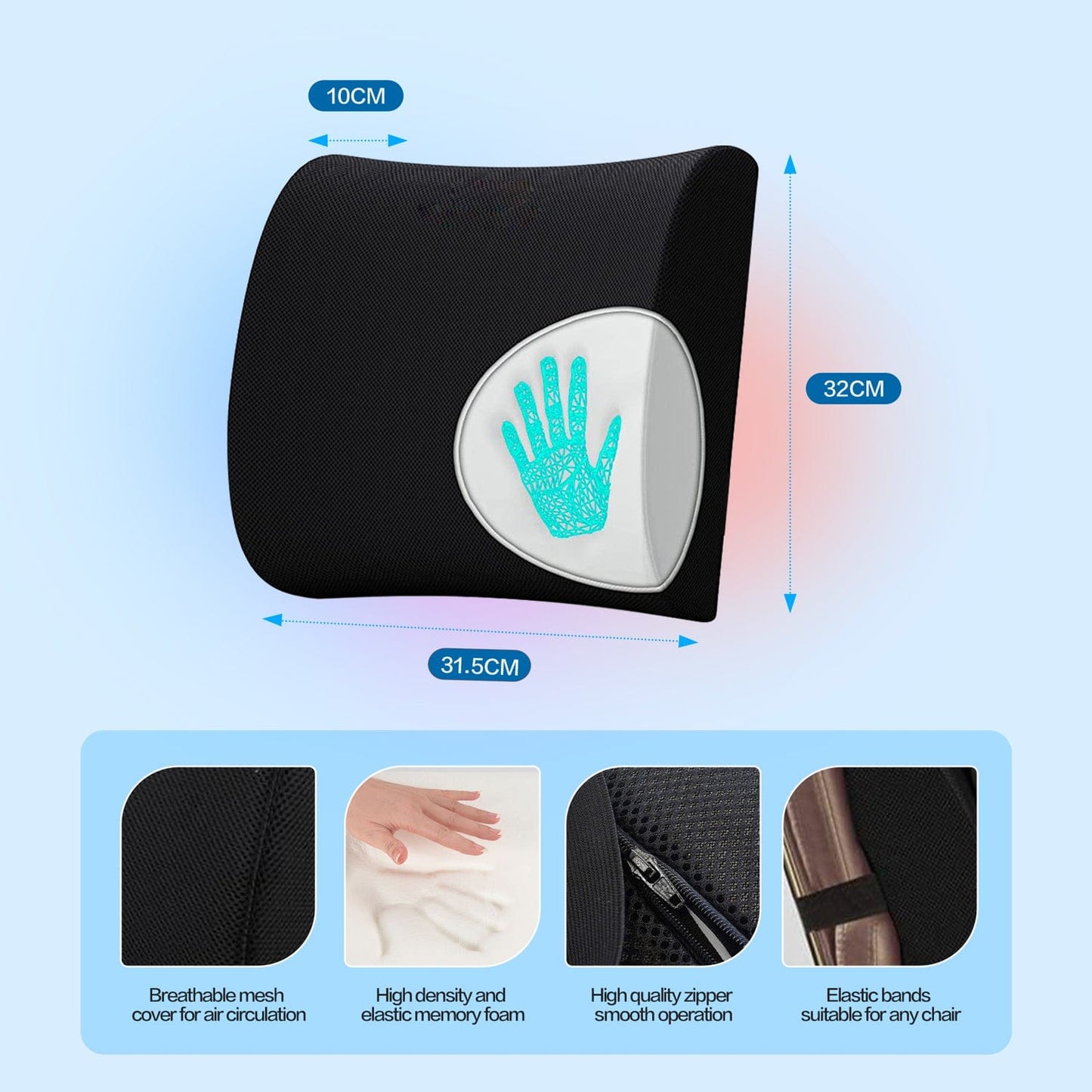 2 Pcs Bamboo Memory Foam Lumbar Support Cushion – Ergonomic Back Support Pillow
