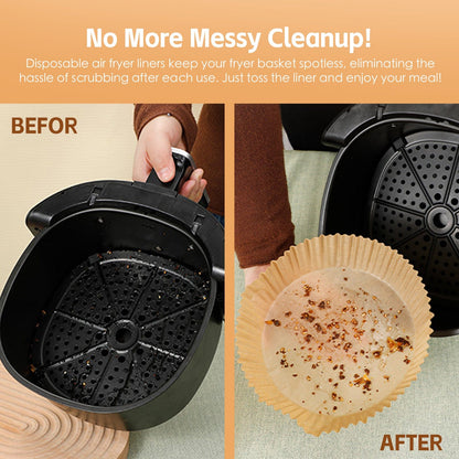 200 Pcs Disposable Unbleached Silicone Paper Dish Air-fryer Liner (100 small round + 100 large round)