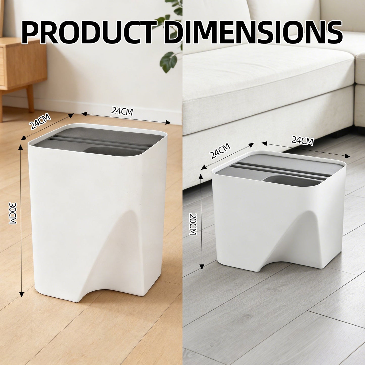 2 Pcs 12L+18L Stackable Plastic Kitchen Trash Bin Household Classification Storage Box