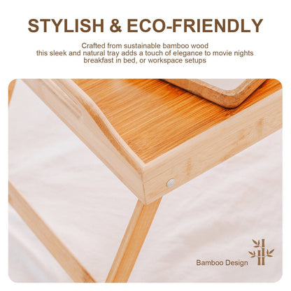 2 Pcs Foldable Bamboo Breakfast Bed Tray – Portable Lap Table with Handles