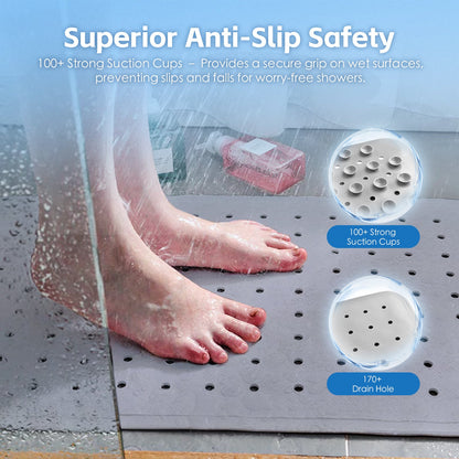 2 Pcs  70×40 cm Anti‑Slip Grip Shower Mat Quick‑Dry Bath Mat with 100+ Suction Cups