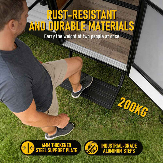 Heavy Duty Aluminium Caravan Step, Portable Folding Single RV Step with Anti-Slip Surface, Pull Out Camper Trailer & Motorhome Step Stool