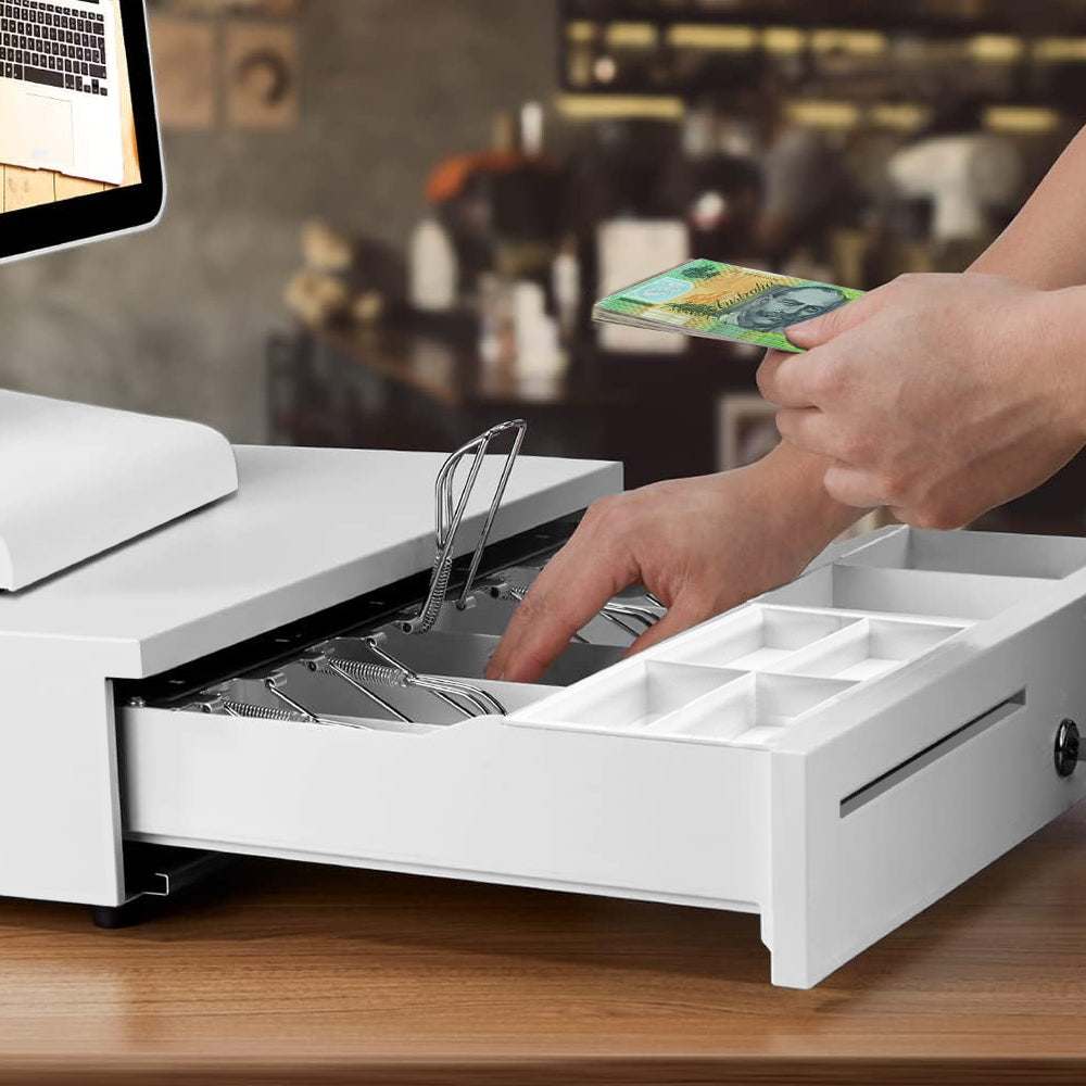 Heavy-Duty All-Metal Cash Drawer | 6 Coin Trays & 5 Note Trays | RJ-12 Interface | For Retail, Restaurant, Bar & Café