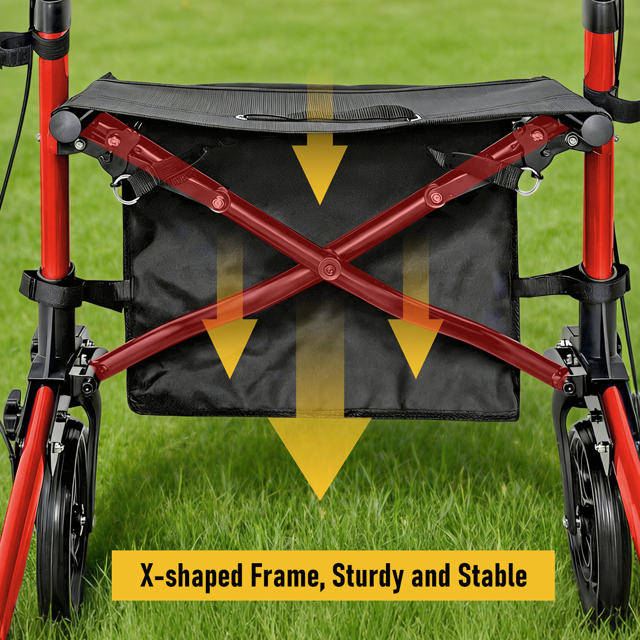 Aluminium Rollator Walker with Seat & Storage Bag | Foldable 4-Wheel Mobility Aid for Elderly | Red