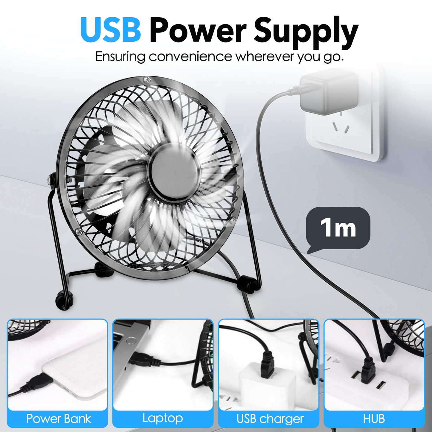 360° Tilt Adjustable USB Portable Mini Desk Fan
