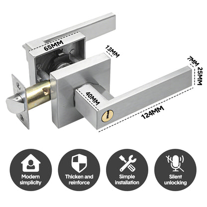 Privacy Door Lever Handle with Key, Heavy Duty Interior Door Lock, Adjustable Latch-Silver
