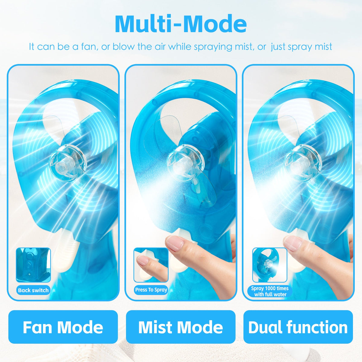 Lazy Dayz Water Spray Fan - Blue