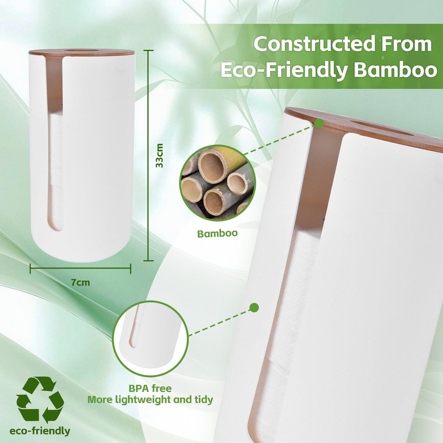 2 Pcs Bamboo Lid Toilet Roll Storage Holder – Clevinger Series, Eco-Friendly Moso Bamboo
