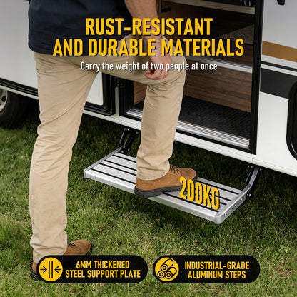 Heavy Duty Aluminium Caravan Step Stool, Supports Up to 200kg, Foldable RV Entry Step with Anti-Slip Surface, Portable Step for Caravan, Motorhome, Camper Trailer & Camping, Silver