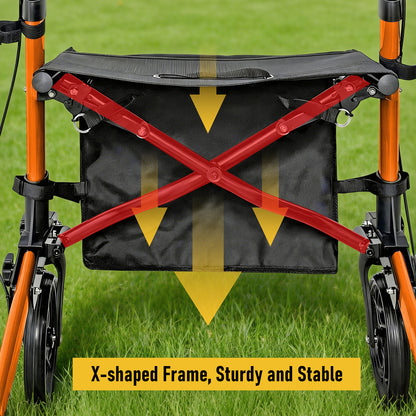 Aluminium Rollator Walker for Elderly with Seat & Reflective Strip, 4 Wheel Foldable Mobility Hight Adjustable with Storage Bag and Brakes Mobility Scooter