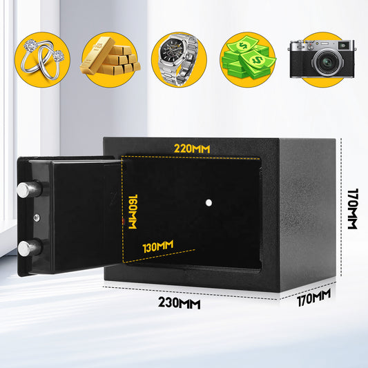Digital Safe Box 6.4L, Electronic Security Safe with Keypad & 2 Emergency Keys, Steel Cash & Valuables Lock Box for Home, Office & Hotel