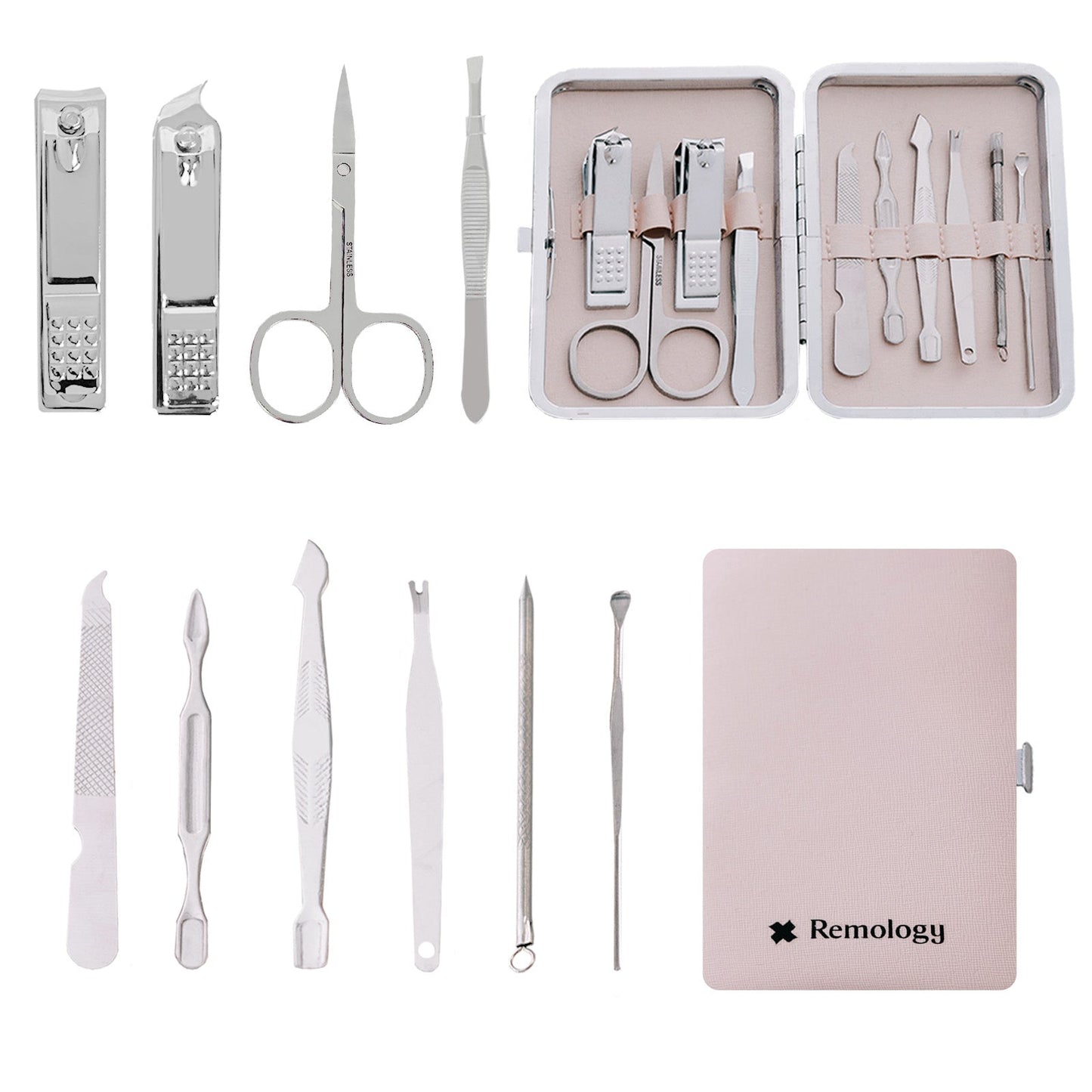 10 Pcs Remology Stainless Steel Manicure Set Silver
