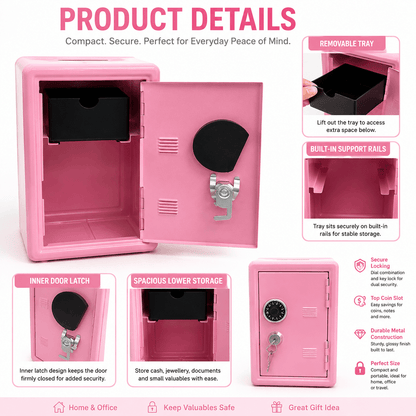 Lockable Metal Money Box, Cash & Coin Storage Box with Key Lock, Compact Piggy Bank for For Kids & Adults, Office & Small Valuables