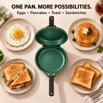 Double-Sided Non-Stick Frying Pan, 19cm Flip Pancake Pan with Heat-Resistant Handle for Eggs, Pancakes & Toast, Gas Electric & Ceramic Stoves