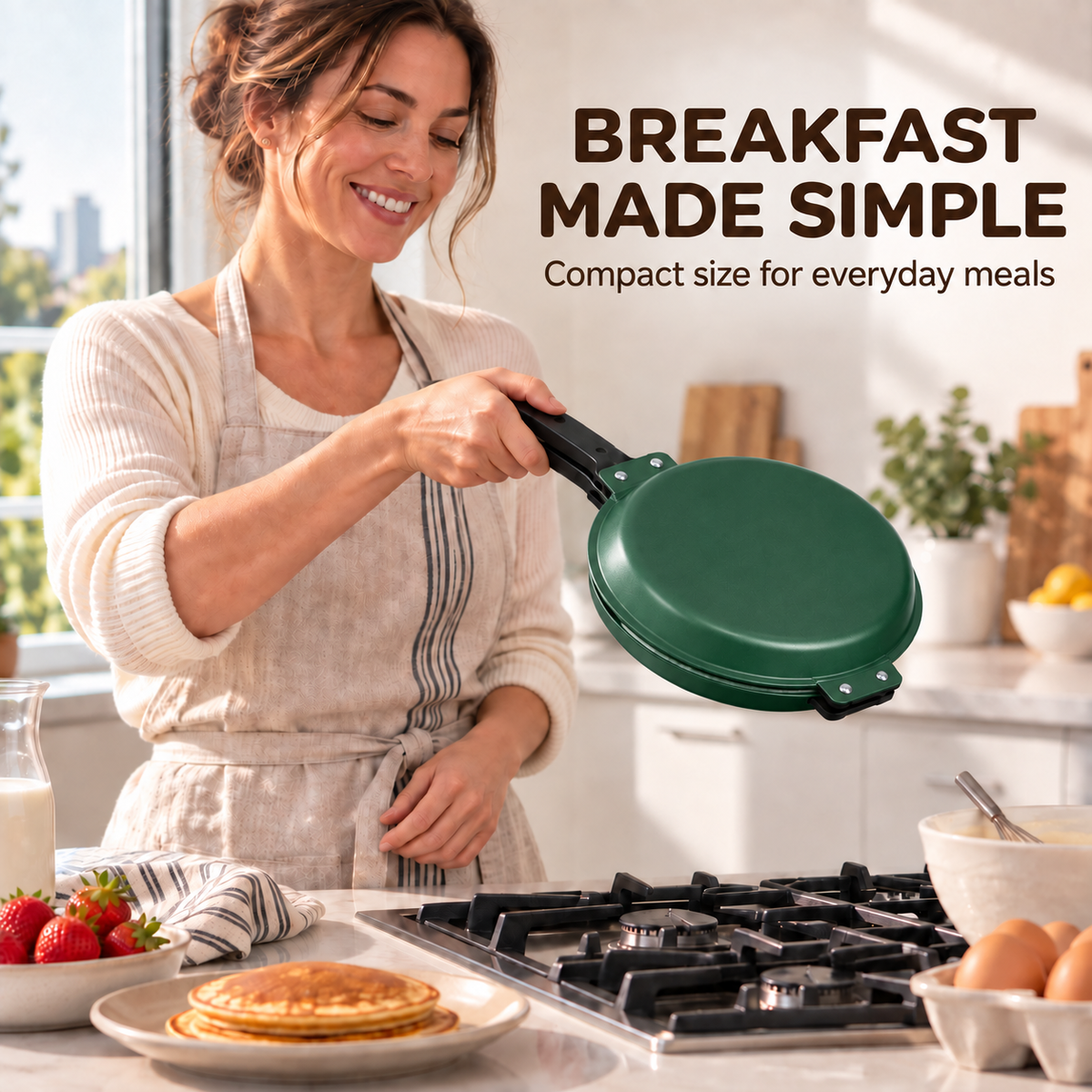 Double-Sided Non-Stick Frying Pan, 19cm Flip Pancake Pan with Heat-Resistant Handle for Eggs, Pancakes & Toast, Gas Electric & Ceramic Stoves