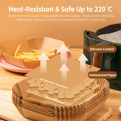 200 Pcs Disposable Unbleached Silicone Paper Dish Air-fryer Liner (100 small round + 100 large round)