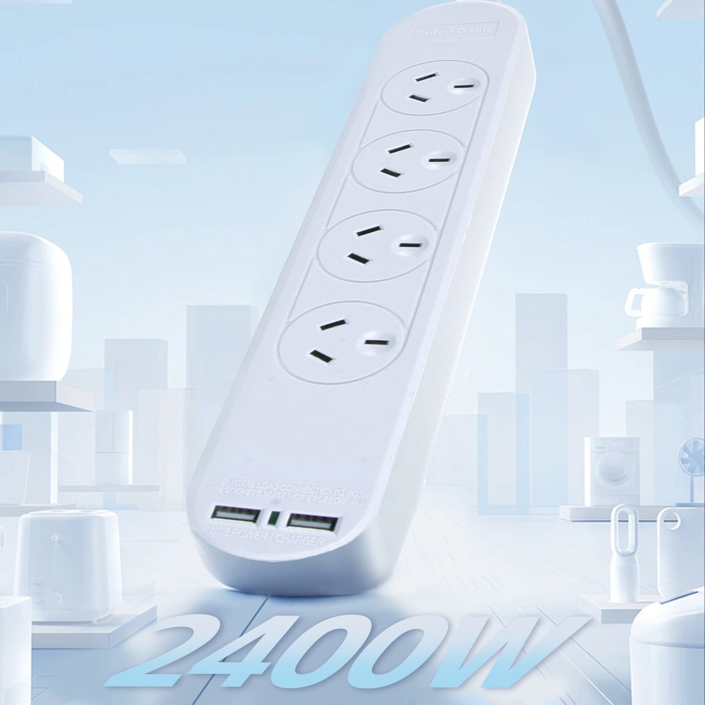 4 Outlet Powerboard With Surge Protection and Dual USB Charger