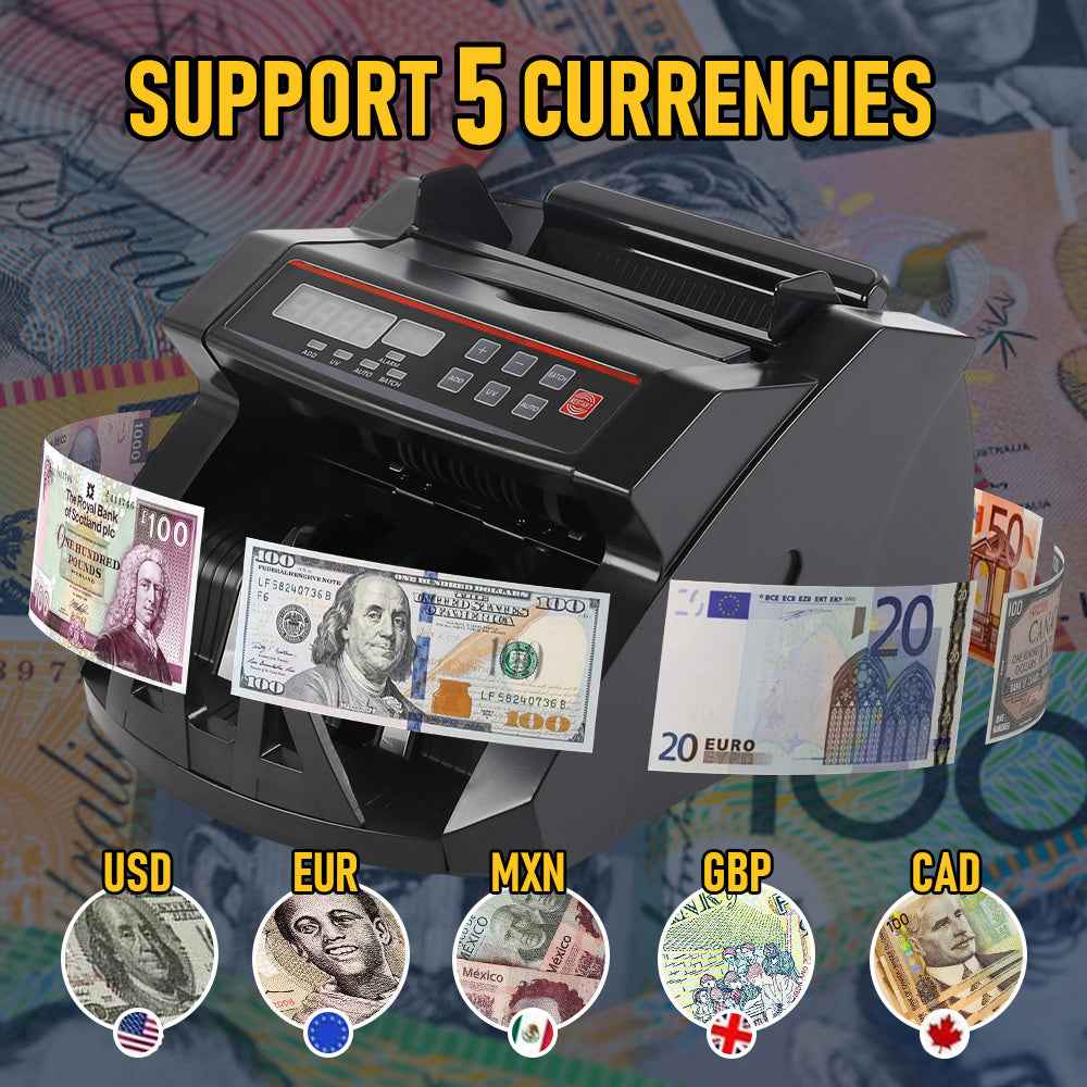 Automatic Money Counter Machine with UV Detection, High-Speed Banknote Counter for AUD, Digital Display Bill Counter for Australian Dollars (Black)