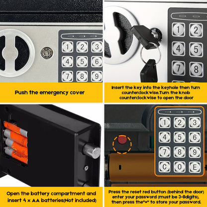 Digital Safe Box 6.4L, Electronic Security Safe with Keypad & 2 Emergency Keys, Steel Cash & Valuables Lock Box for Home, Office & Hotel