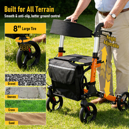 Aluminium Rollator Walker for Elderly with Seat & Reflective Strip, 4 Wheel Foldable Mobility Hight Adjustable with Storage Bag and Brakes Mobility Scooter