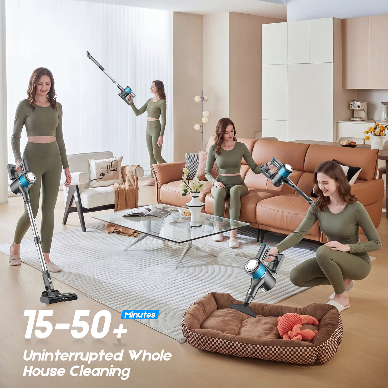 Cordless Vacuum Cleaner, 8in 1 Powerful Stick Vacuum, with Anti-Tangle Brush and LED Light, Lightweight Vacuums for Hardwood Floor, Carpet, Pet Hair
