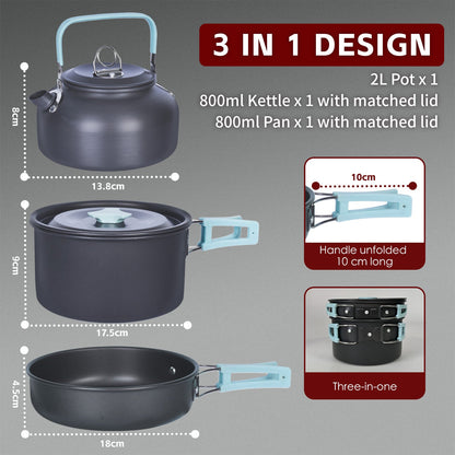 3Pcs Camping Cooking Set – Lightweight Anodised Aluminium Outdoor Cookware Kit with Heat-Resistant Handles