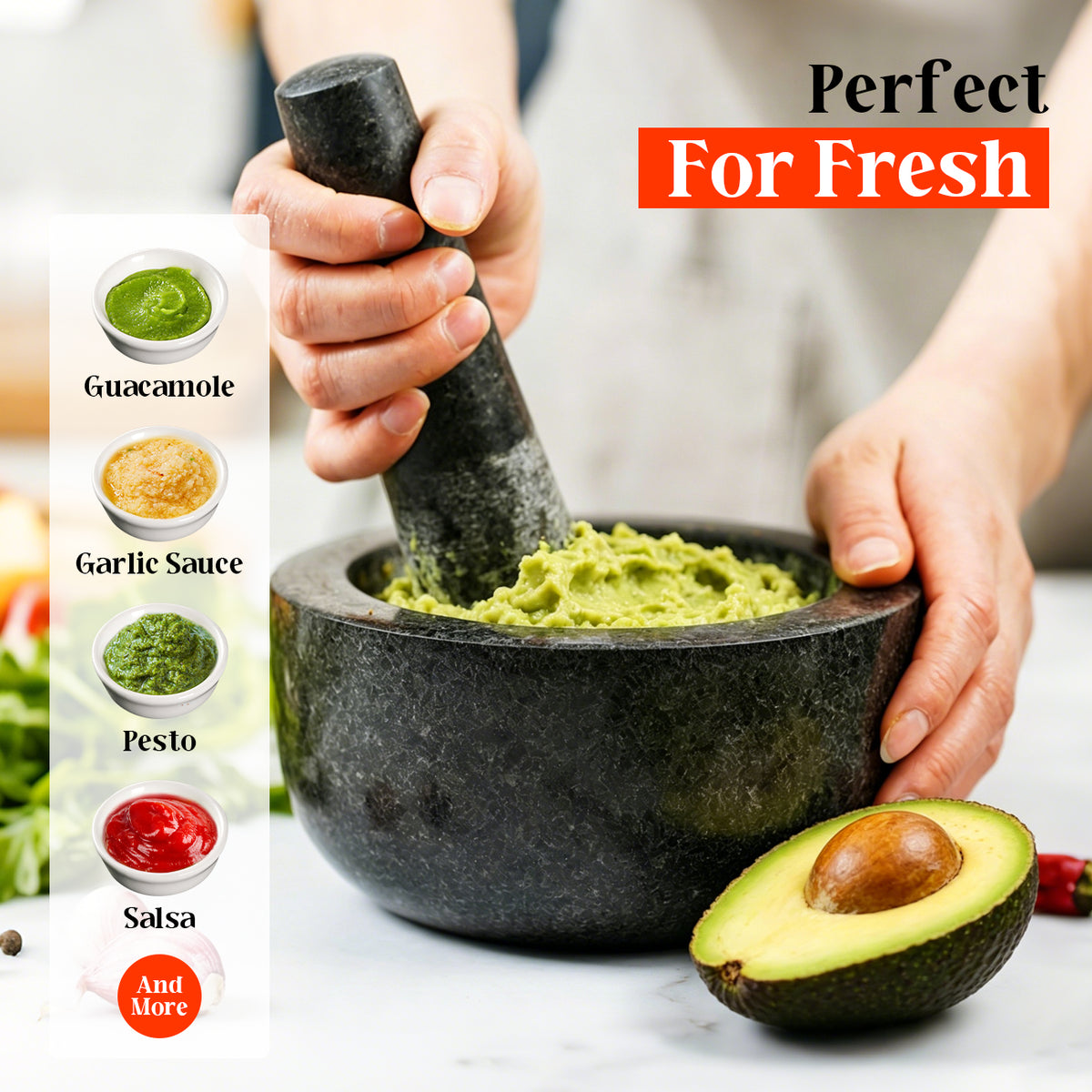 Granite Mortar and Pestle Set, 450ml Stone Grinder Bowl with Pestle, Black