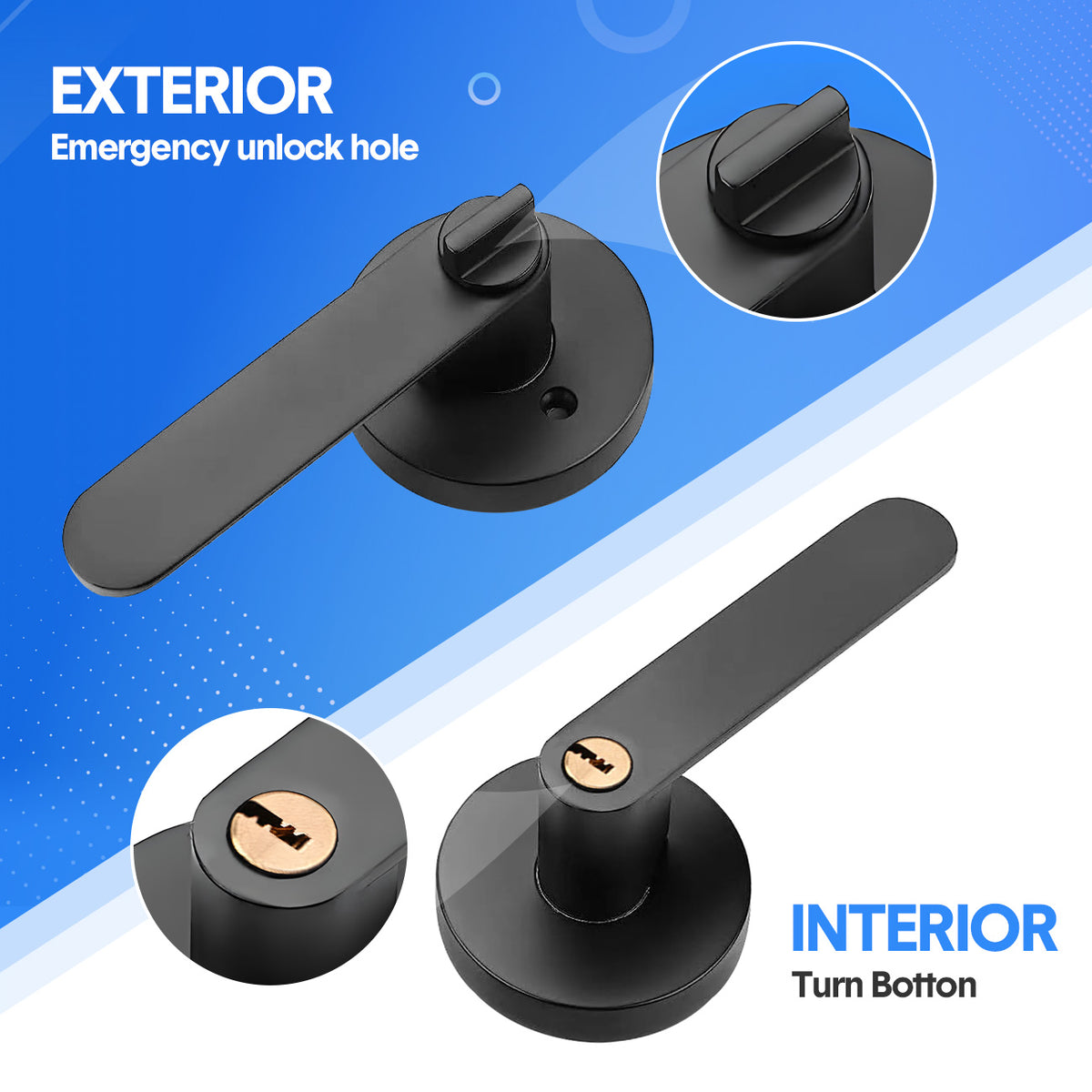 Privacy Door Lever Handle with Key, Heavy Duty Interior Door Lock, Round Design, 1 Pack, Matte Black