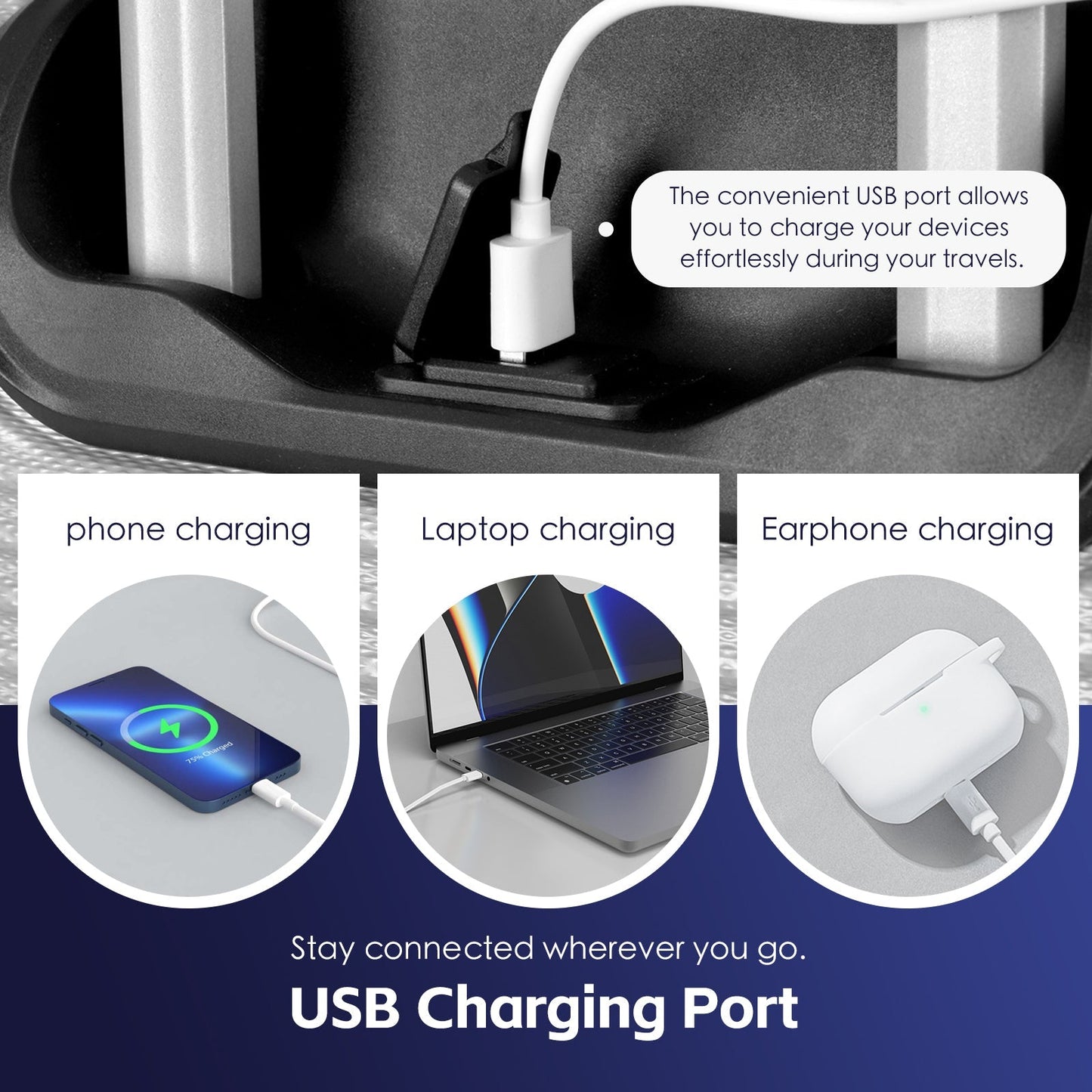 3 pcs 20"/24"/28" Digital Weighing Scale and USB Charging Port Lightweight Luggage Suitcase Blue