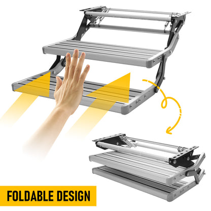 200kg Heavy Duty Double Aluminium Caravan Step, Foldable Pull-Out RV Entry Step with Anti-Slip Surface, 2-Step Ladder for Caravan, Motorhome, Camper Van & Camper Trailer