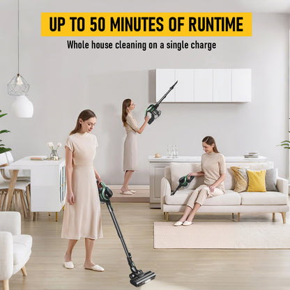 Cordless Stick Vacuum Cleaner, 350W Powerful Suction, LED Floor Head, 40-Min Runtime