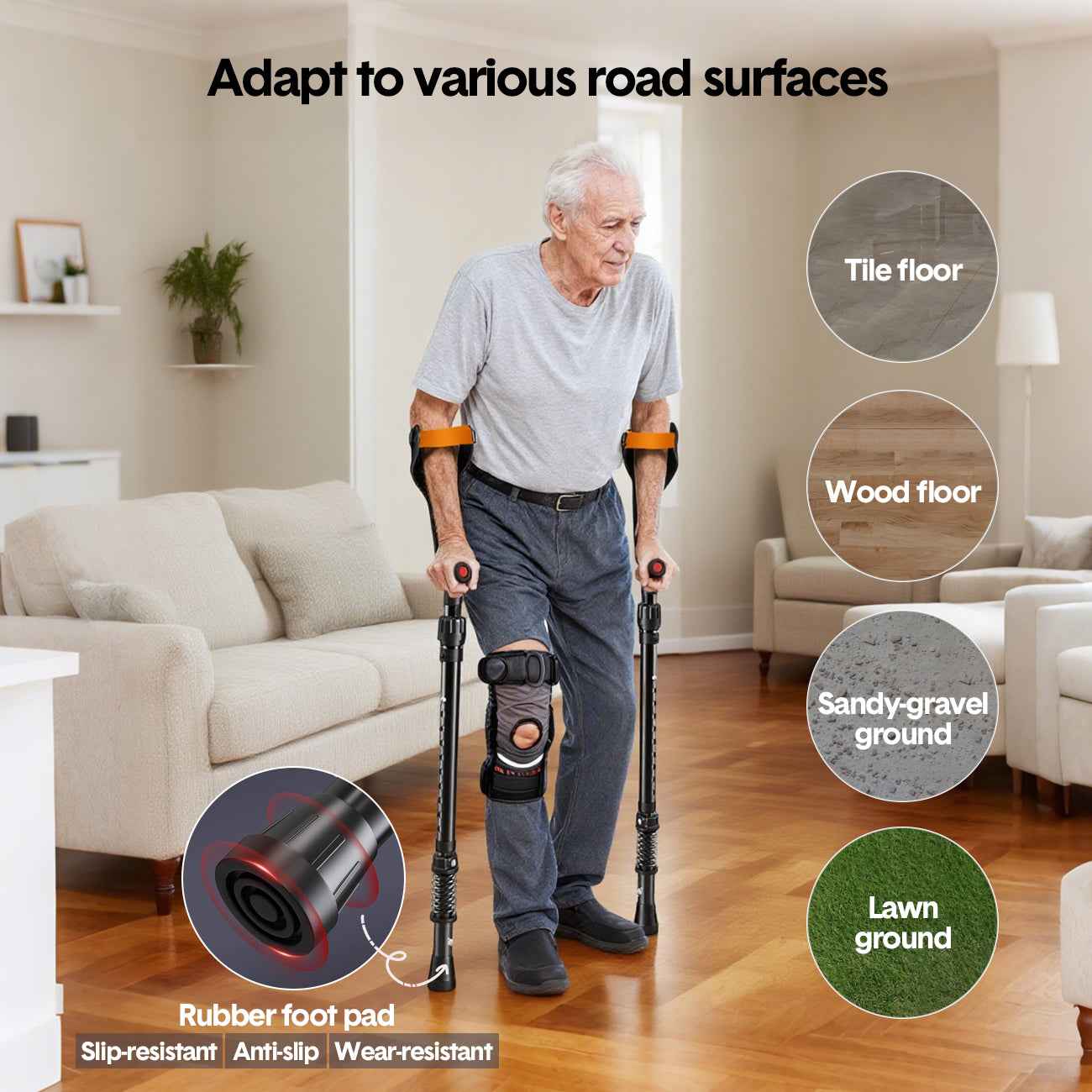 Pair of Forearm Crutches for Adults Adjustable Arm Crutch with Spring-Loaded Cushioning Design, Portable Crutches for Adults,Elderly, Walking Black