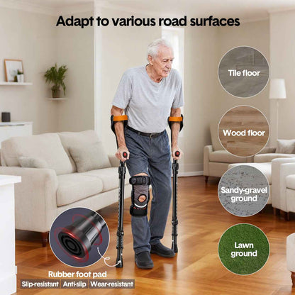 Pair of Forearm Crutches for Adults Adjustable Arm Crutch with Spring-Loaded Cushioning Design, Portable Crutches for Adults,Elderly, Walking Black