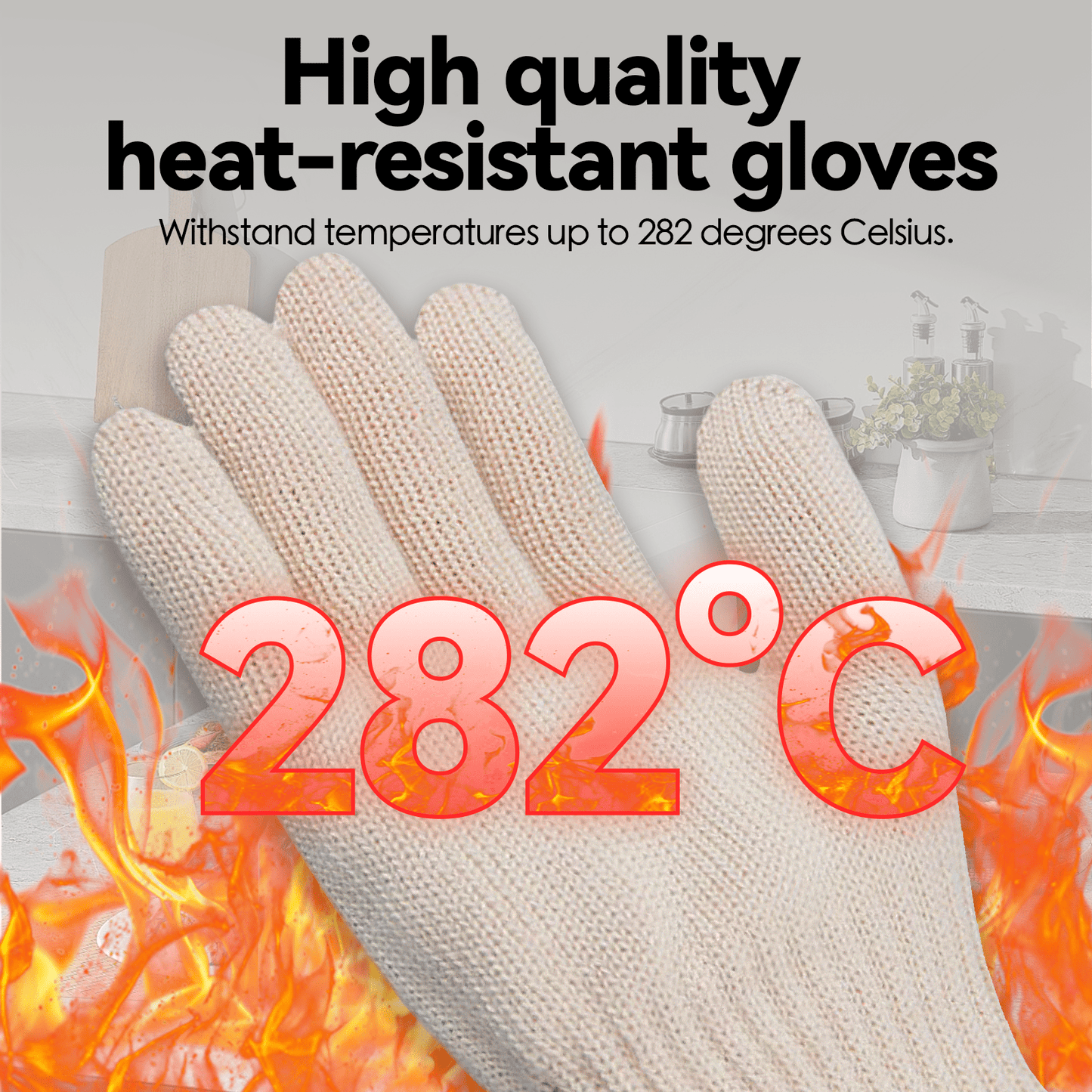 3 Pairs 5-Finger Oven Mitt BBQ Grill Gloves – Heat-Resistant, Non-Slip, Machine-Washable