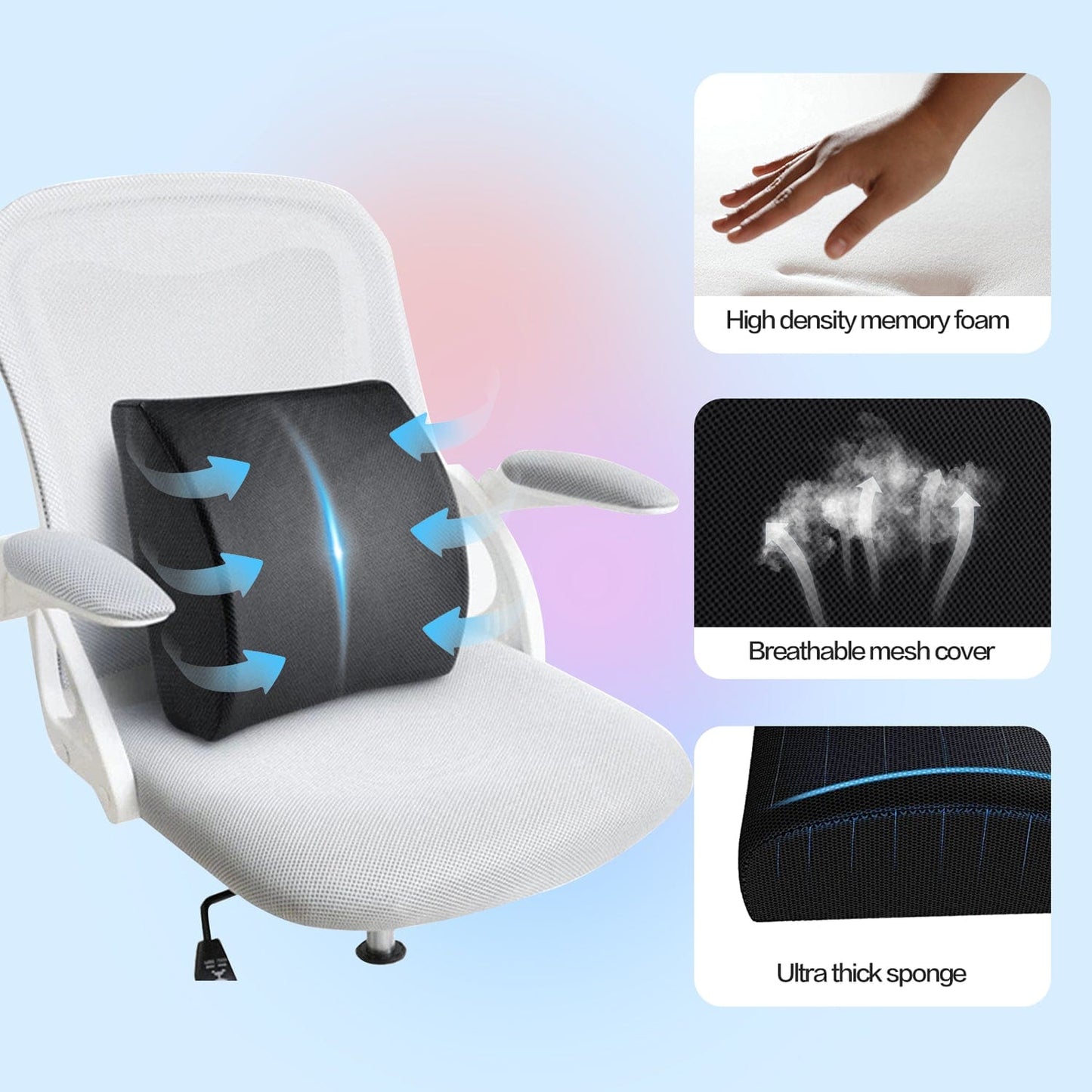 2 Pcs Bamboo Memory Foam Lumbar Support Cushion – Ergonomic Back Support Pillow