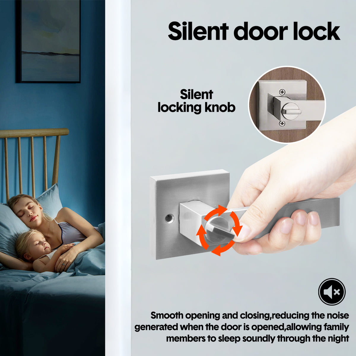 Privacy Door Lever Handle with Key, Heavy Duty Interior Door Lock, Adjustable Latch-Silver